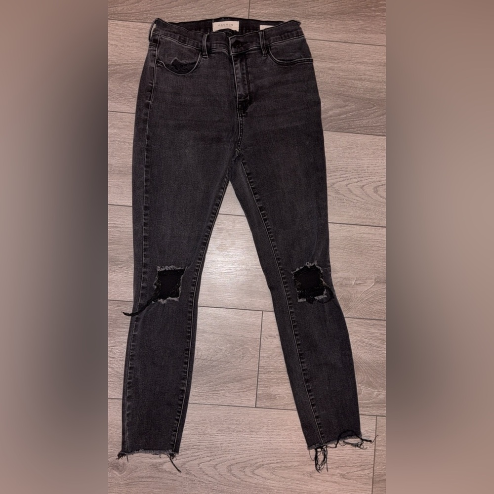 Pacsun High Rise Ankle Jeggings Dark Jeans Distressed Fray Hems Size 27